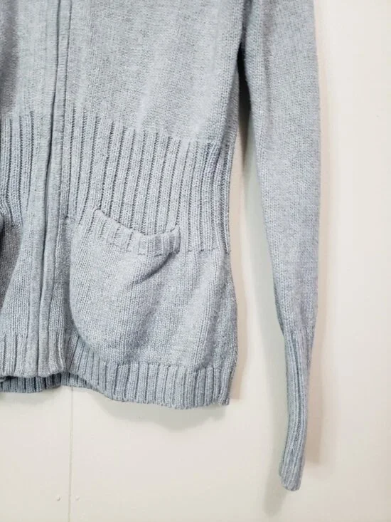 Tommy Hilfiger Womens S Sweater Gray Full Zip 100% Cotton Ribbed Spell Out Logo - Picture 4 of 6